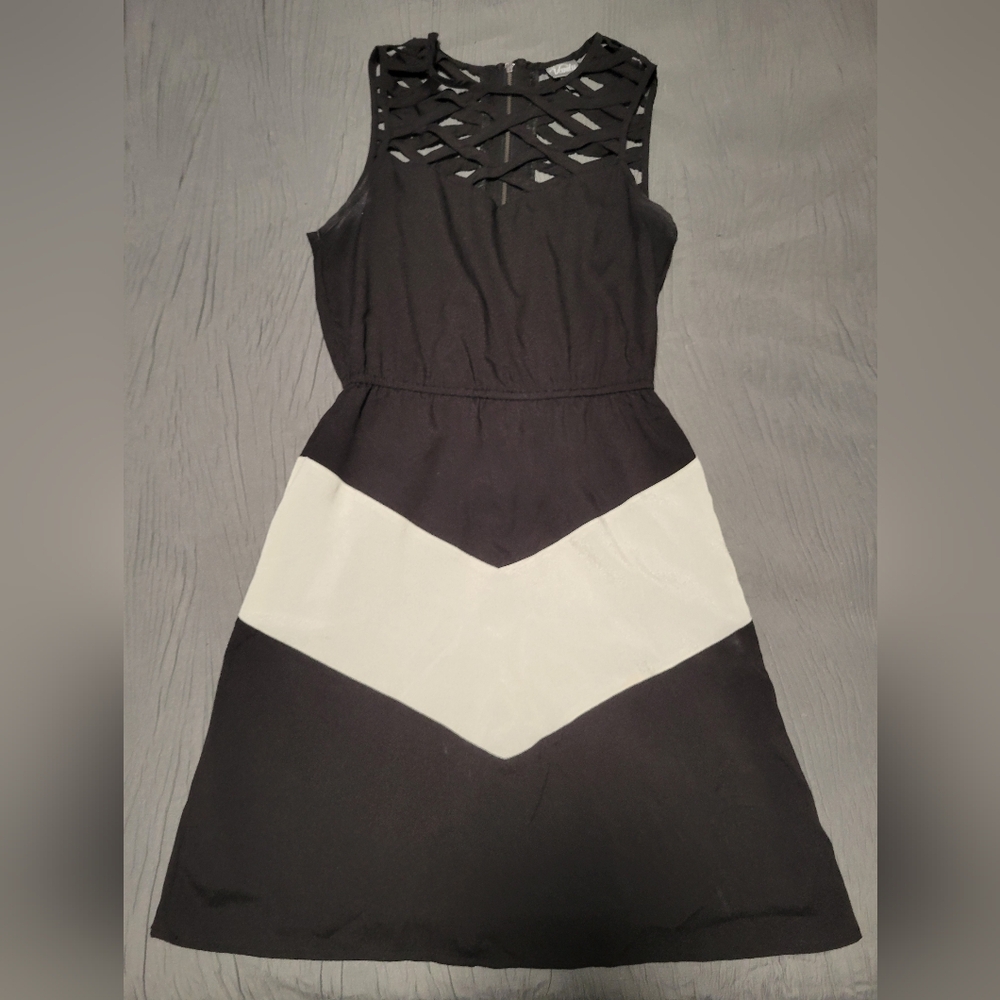 Vanity Women's Black and White Sleeveless A-line Knee-length Cocktail Dress